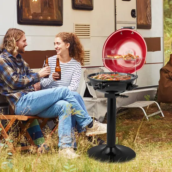 Costway 1600W Electric BBQ Grill with Warming Rack, Temperature Control & Grease Collector {9}