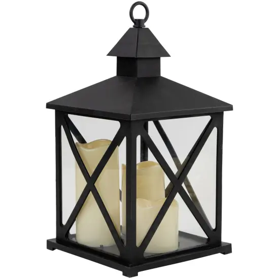 Northlight LED Candle Lantern with 3 Flameless Candles - 12.5" - Black {5}