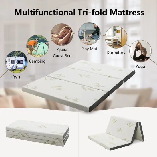 Queen 3 Inch Tri-fold Memory Foam Floor Mattress Topper Portable with Carrying Bag {3}