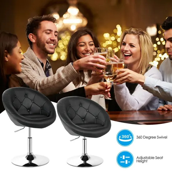 Costway 1PC Accent Chair Adjustable Modern Swivel Round Tufted BackPU Leather Black {5}