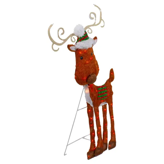 Northlight Lighted 2D Chenille Reindeer Outdoor Christmas Decoration - 32" - Red - Warm White Bronze {5}