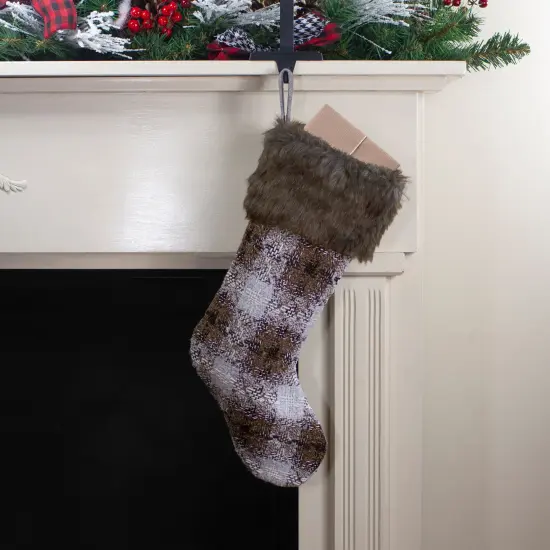 Northlight 18" Brown and White Buffalo Plaid Christmas Stocking {3}