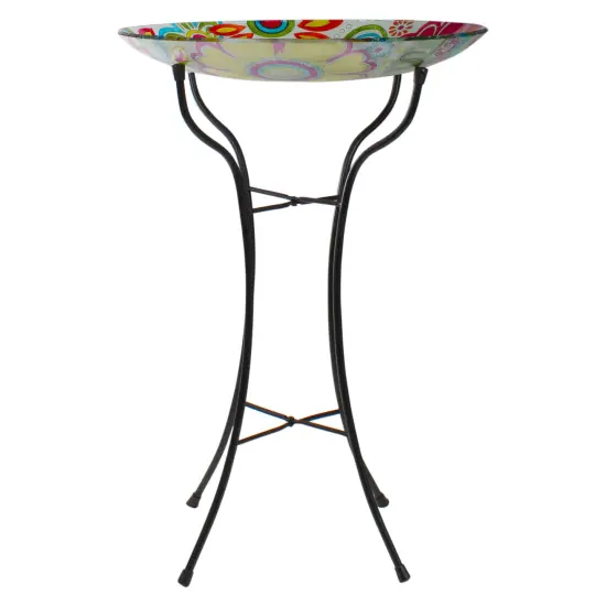 Northlight 18" Pastel Pink and Blue Flowers Hand Painted Glass Outdoor Patio Bird Bath {6}