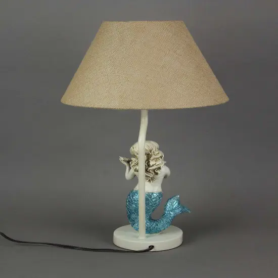 Blue Glitter Tail Mermaid Nautical Table Lamp Burlap Coastal Decor accent light {5}