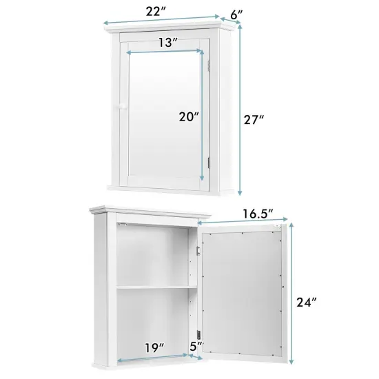 Bathroom Mirror Cabinet Wall Mounted Adjustable Shelf Medicine Storage White {5}