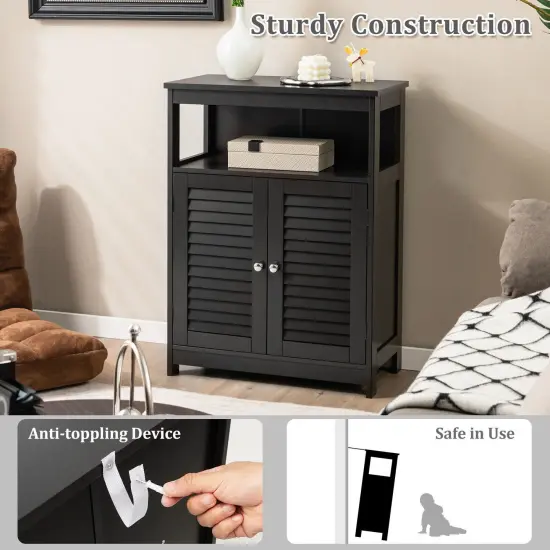 MDF Bathroom Storage Cabinet with Shutter Doors and Adjustable Shelves Black {4}