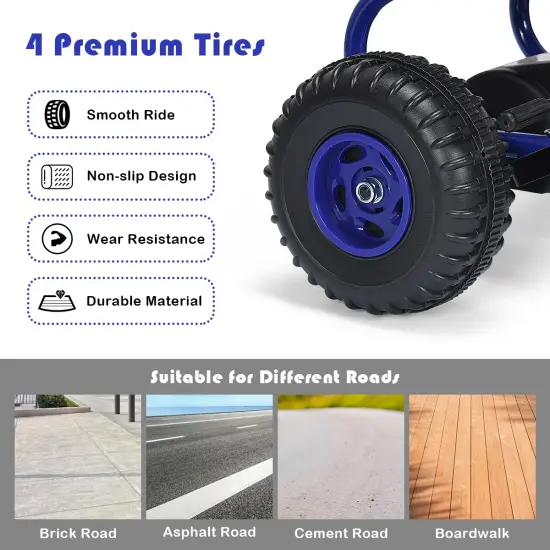 Iron Pedal Powered Ride On Car Go Kart for Kids with Adjustable Seat Blue {3}