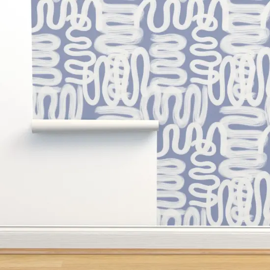 Pre-Pasted Wallpaper 2FT Wide Soft Blue Squiggle Abstract Modern Design Large Scale Watercolor Paint Custom Pre-pasted Wallpaper by Spoonflower {2}