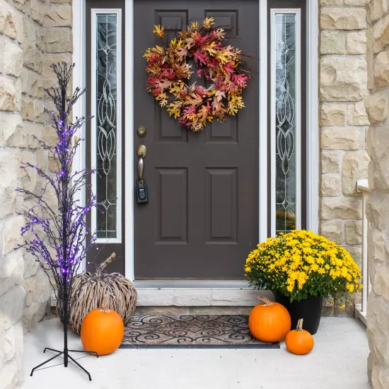 Northlight Pre-lit LED Cascade Outdoor Halloween Twig Tree - 4' Black Wire - Purple Lights {3}