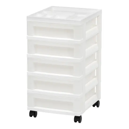 5-Drawer Storage Cart with Organizer Top, White/Pearl {1}