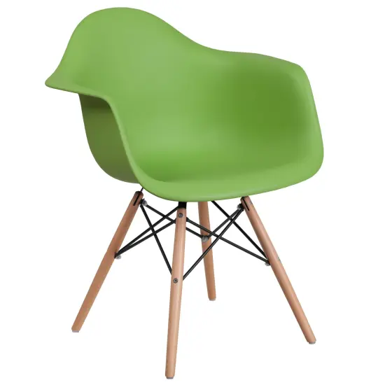 Merrick Lane Alda Series Polypropylene Accent Chair with Gently Curved Arms and Metal Braced Wooden Legs Green {1}