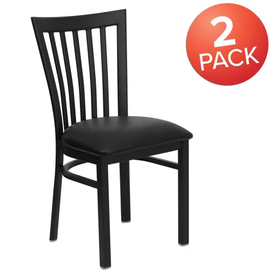 Emma and Oliver 2 Pack School House Back Metal Restaurant Chair BlackVYL/BlackMetal {5}