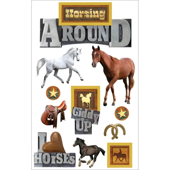 Paper House 3D Stickers 4.5"X7.5"-Horsing Around {3}