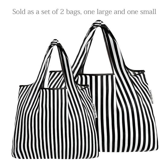 Wrapables Large & Small Foldable Tote Nylon Reusable Grocery Bags, Set of 2 Happy Dots {8}