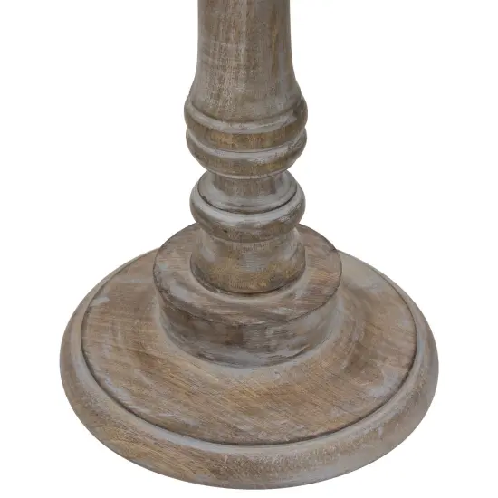 Northlight 21" Antique Gray Carved Floral Round Pedestal Side Table {6}