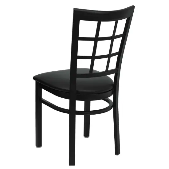Emma and Oliver Window Back Metal Restaurant Dining Chair BlackVYL/BlackMetal {4}