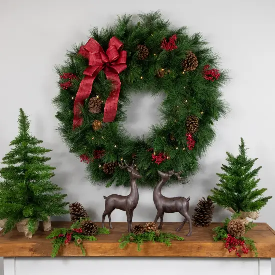 Northlight Pre-Lit White Valley Pine Artificial Pinecone Christmas Wreath - 36" - Clear Lights Green {4}