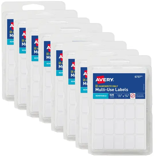 Avery Multi-Use Removable Labels, 1/2" x 3/4", White, Non-Printable, 8 Packs, 4,200 Blank Labels Total (21934) {1}