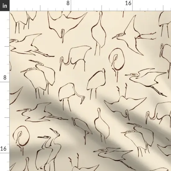Various Fabrics by the Yard or Fat Quarter Japanese Birds Hand Drawn Ukiyo-E Traditional Beige Sketch Neutral Cream Outline Custom Printed Fabric by Spoonflower {2}