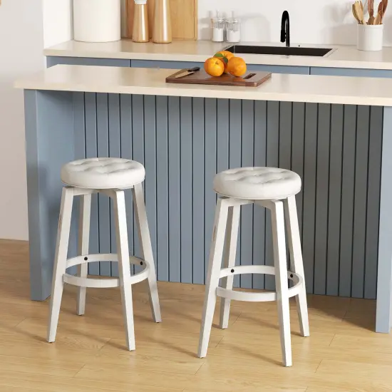 Costway 26"/30" Swivel Bar Stool Set of 2 Upholstered Counter/Bar Height Rubber Wood Frame Beige {9}