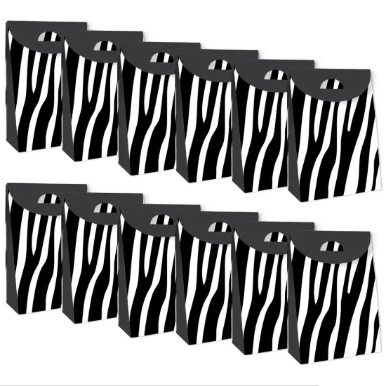 Big Dot of Happiness Zebra Print - Safari Gift Favor Bags - Party Goodie Boxes - Set of 12 {6}