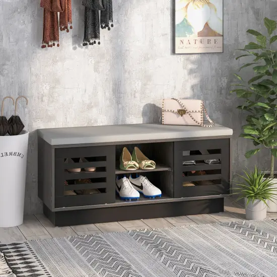 Costway Shoe Storage Bench with Cushion Shoe Storage Organizer Shoe Rack Entryway Grey/Natural {9}