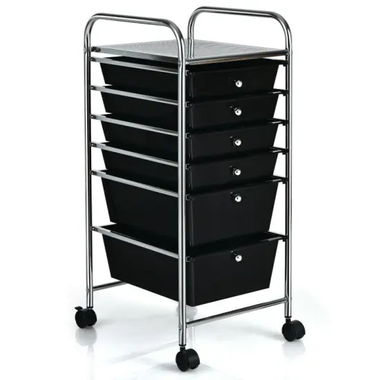 Multi-functional 6 Drawers Rolling Storage Cart Organizer with Four Movable Casters Black {10}