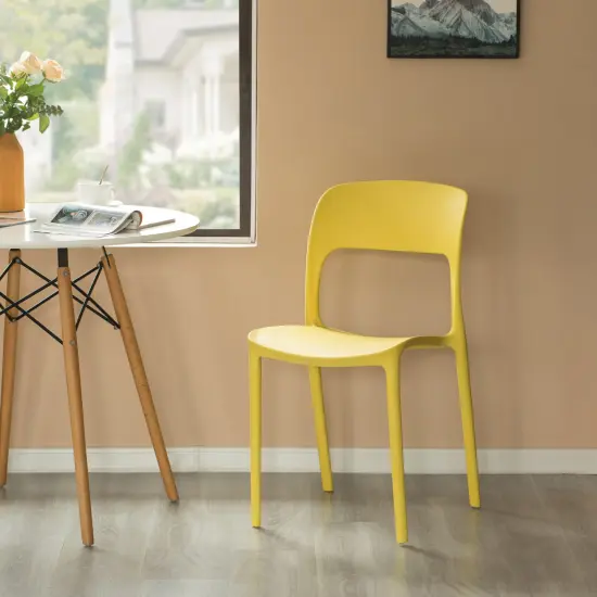 Modern Plastic Outdoor Dining Chair with Open Curved Back Single Yellow {6}