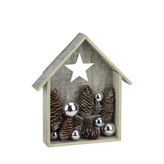 Midwest 11" Battery Operated Brown and White LED Rustic House Christmas Tabletop Decor {1}
