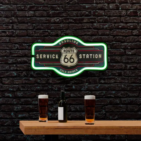 Northlight LED Route 66 Service Station Neon Lighted Wall Sign Black {1}