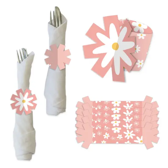 Big Dot of Happiness Pink Daisy Flowers - Floral Party Paper Napkin Holder - Napkin Rings - Set of 24 {1}