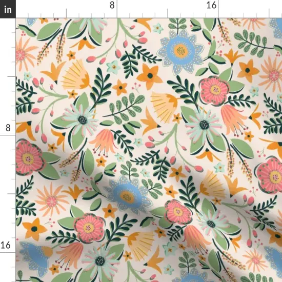 Various Fabrics by the Yard or Fat Quarter Whimsical Flowers Pink Blue Green Retro Spring Floral Custom Printed Fabric by Spoonflower {2}