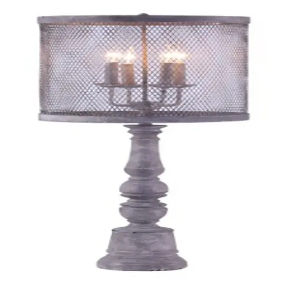 Diva At Home 21" Industrial Bristol Sculpted Distressed Finish Table Lamp with Mesh Shade Gray {1}