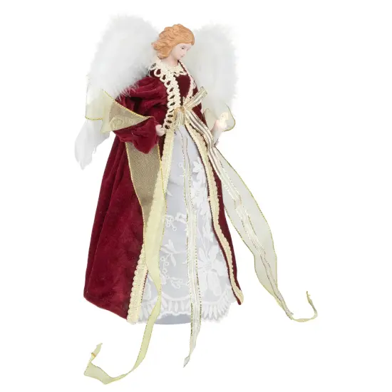 Northlight Angel with Lighted Candle Christmas Tree Topper - 14" - Burgundy and White Red {6}