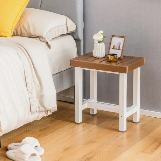 Costway 18'' x 12'' Heavy Duty HDPE Waterproof Shower Bench Spa Bath Shower Stool Brown & Off White {5}