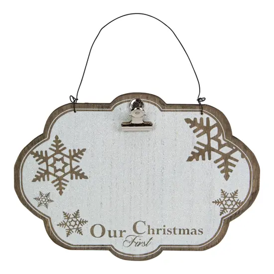 Melrose 9.5" White and Brown "Our First Christmas" Hanging Wooden Picture Sign {3}