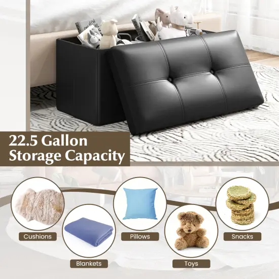 Costway Folding Storage Ottoman Upholstered Rectangle Footstool PVC Leather 22.5 Gallon Black/Brown/White {4}
