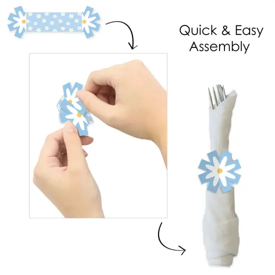 Big Dot of Happiness Blue Daisy Flowers - Floral Party Paper Napkin Holder - Napkin Rings - Set of 24 {6}