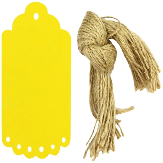 Wrapables 10 Gift Tags with Free Cut Strings, Scalloped Edge Yellow Large {1}