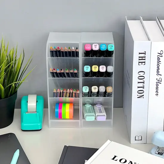 Wrapables Pen Organizer with 4 Compartments Desk Storage Organizer for Home, Office, Work Large (2pcs) / Clear {4}