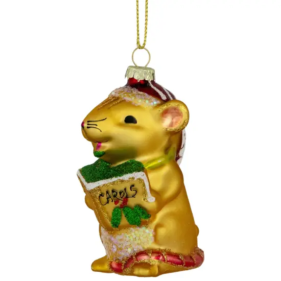 Northlight 3" Caroling Mouse Glass Christmas Hanging Ornament Gold {5}