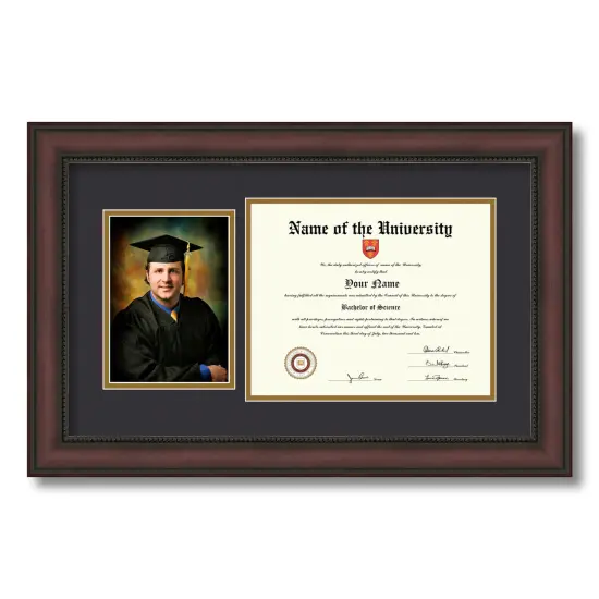 ArtToFrames 8x10 inch Diploma Frame with 6" x 8" Inch Image Opening - Framed with Black and Gold Mats, Comes with Regular Acrylic and Sawtooth Hanger for Wall Hanging (DT-8x10) {1}