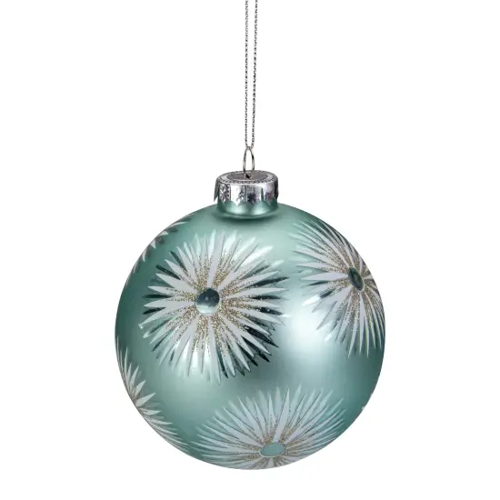 Northlight Glittered Starburst Glass Ball Christmas Ornament - 4" - Mint Green {3}
