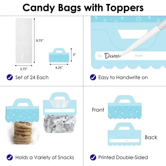 Big Dot of Happiness Blue Confetti Stars - DIY Simple Party Clear Goodie Favor Bag Labels - Candy Bags with Toppers - Set of 24 {4}