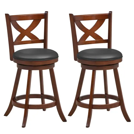 Costway Set of 2 Bar StoolsClassic Counter Height Swivel Chairs for Kitchen Pub {7}