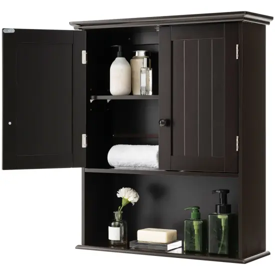 2-Door Wall Mount Bathroom Storage Cabinet with Open Shelf Espresso {4}