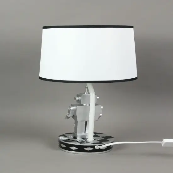 Set of 2 Retro 1960's Style Square Head Robot Sci-Fi Table Lamps With Shades {5}