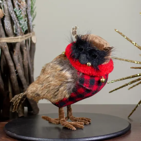 Northlight Owl with Buffalo Plaid Vest and Jingle BellsChristmas Figure - 10" Brown {3}