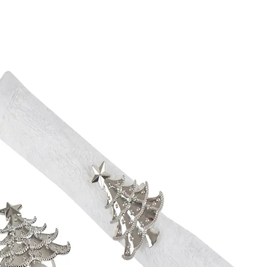 Silver Christmas Tree Decorative Napkin Ring Set of 4 {3}