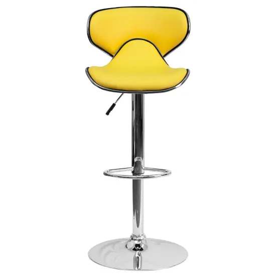 Emma and Oliver Contemporary Cozy Mid-Back Vinyl Adjustable Height Barstool Yellow {3}